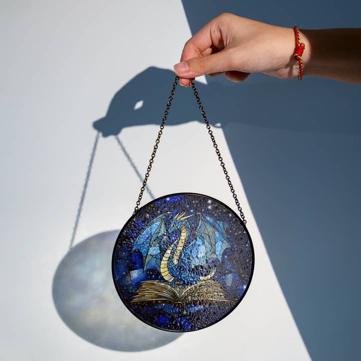 NVC Ecommerce LLC - Wholesale Suncatcher - Stained Glass Dragon Book Suncatcher, Mystical Dragon Glass