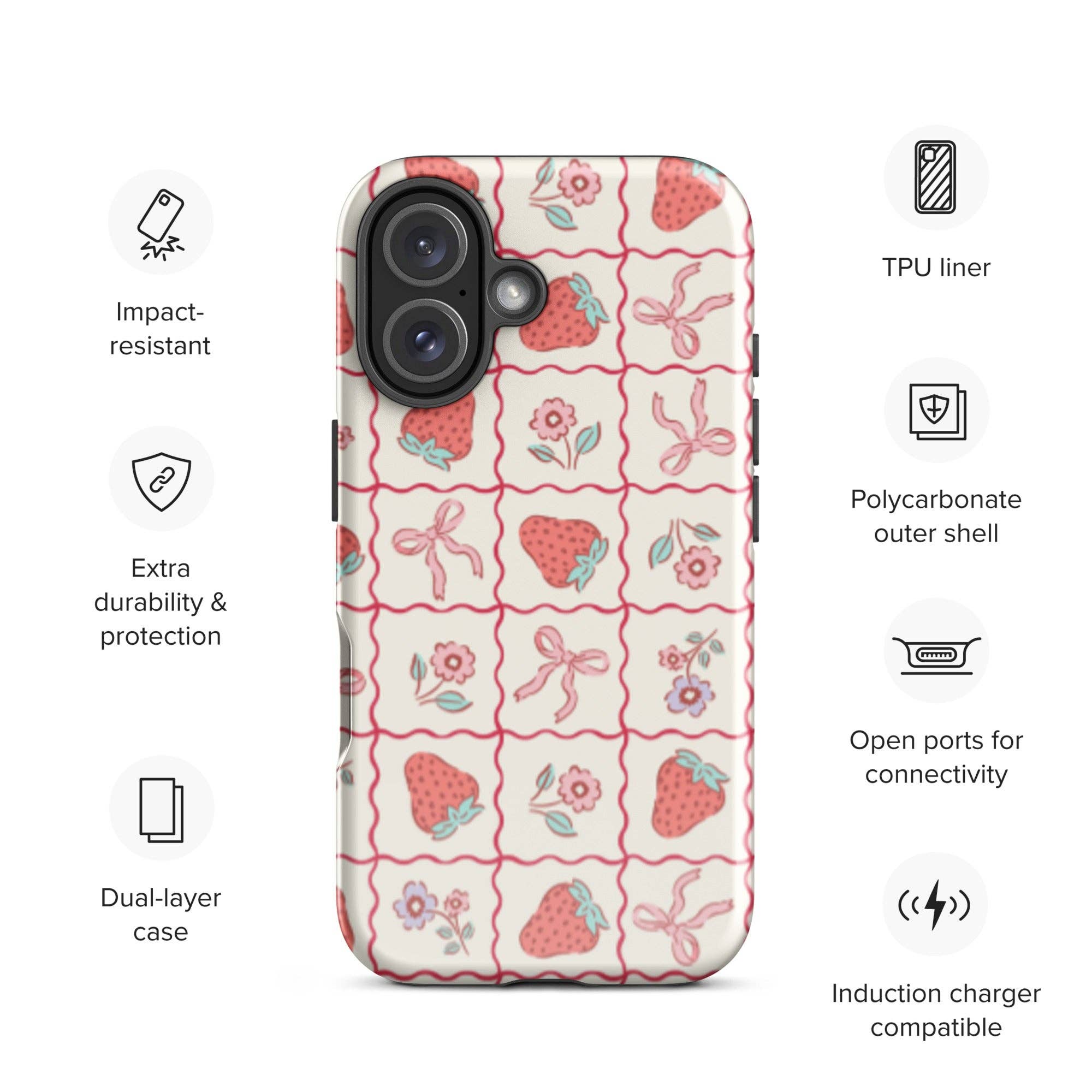 CrescentCatCo - Wholesale Phone Case - Women's - Coquette Girly Strawberry and Bow iPhone Case38