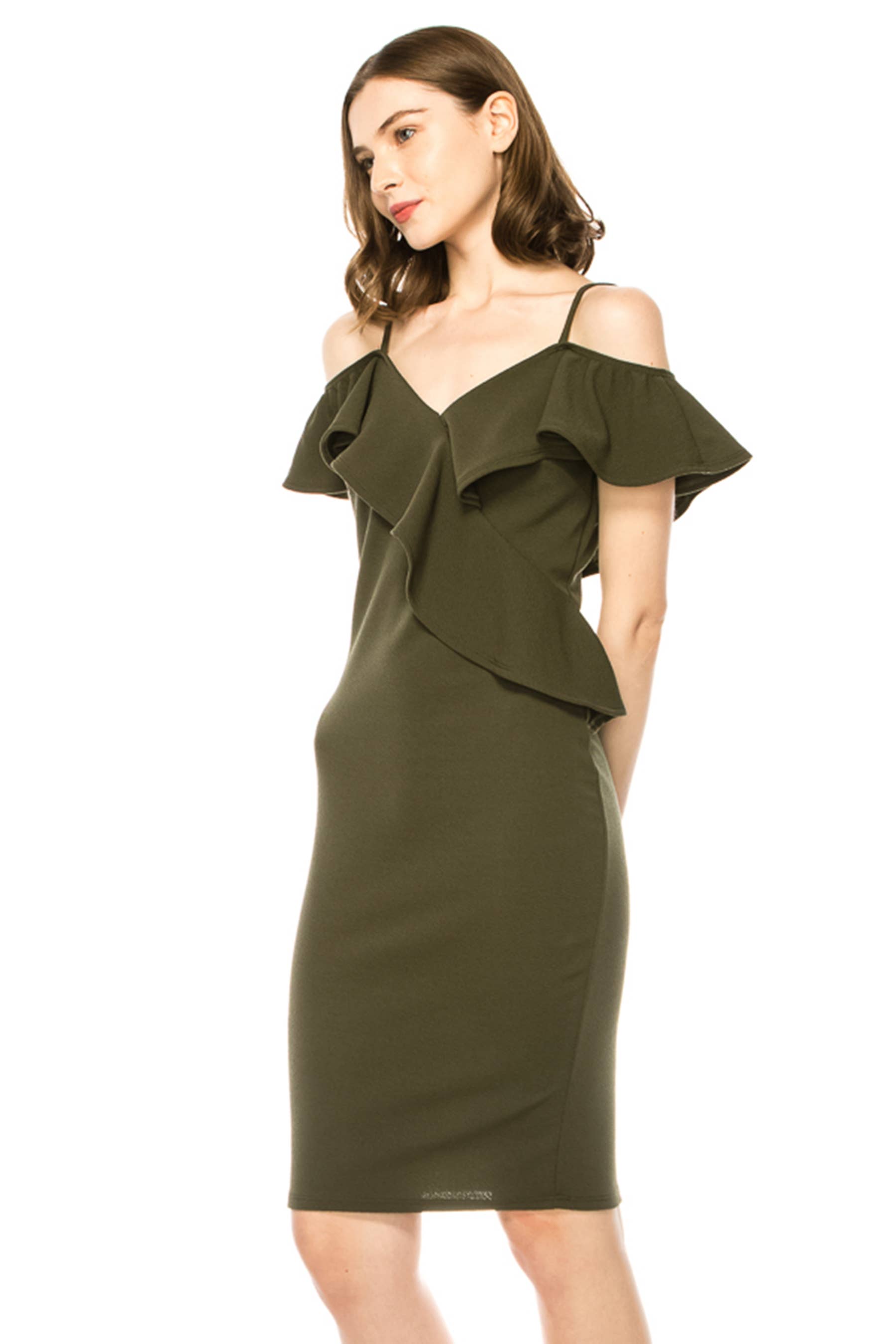 MOA COLLECTION - Wholesale Dress - Women's - Women's Off Shoulder Ruffle Accent Bodycon Dress13