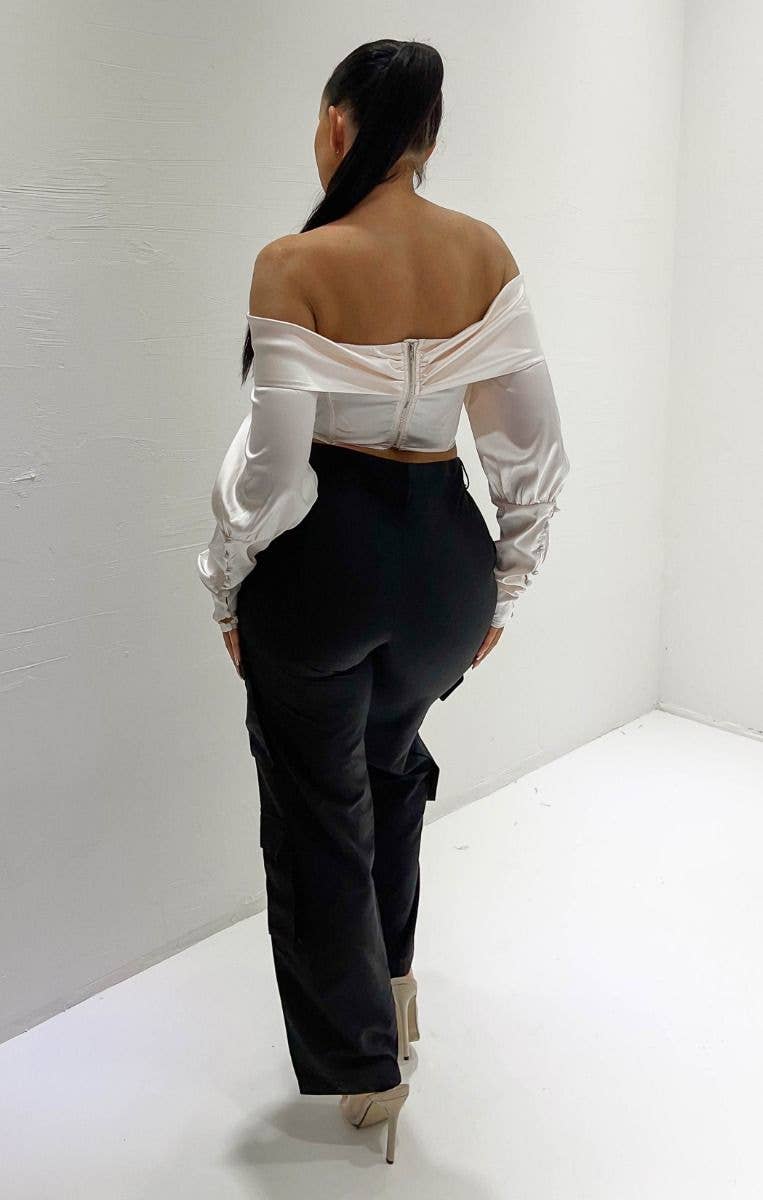 Femme Luxe - Wholesale Blouse - Women's - Ivory Off The Shoulder Long Sleeve Top - Alena1