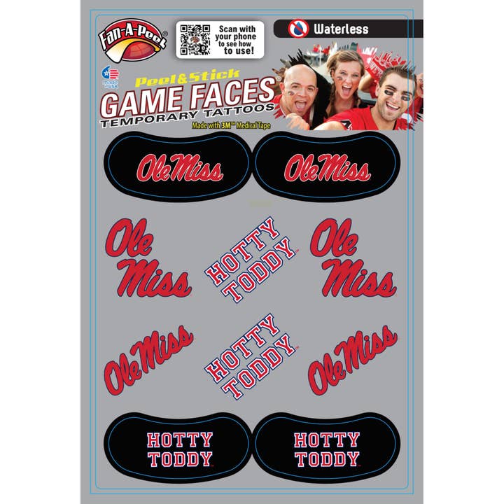 Mississippi Game Faces® Temporary Tattoos for wholesale by Fanapeel / Gamefaces
