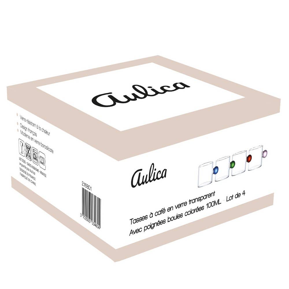 AULICA - Wholesale Coffee/Tea Cup - Glass coffee cups with colored handle 100ml - set of 43