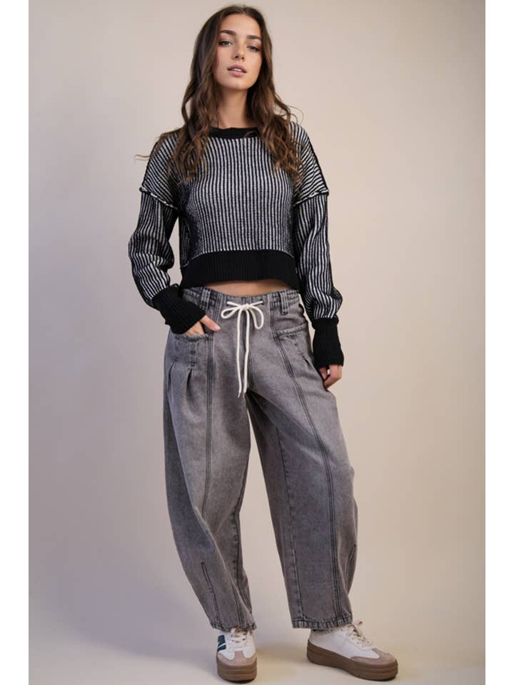 VERY J - Wholesale Pullover-trui - Dames - 12W3092N-Tweekleurige gestreepte trui met casual strepen23