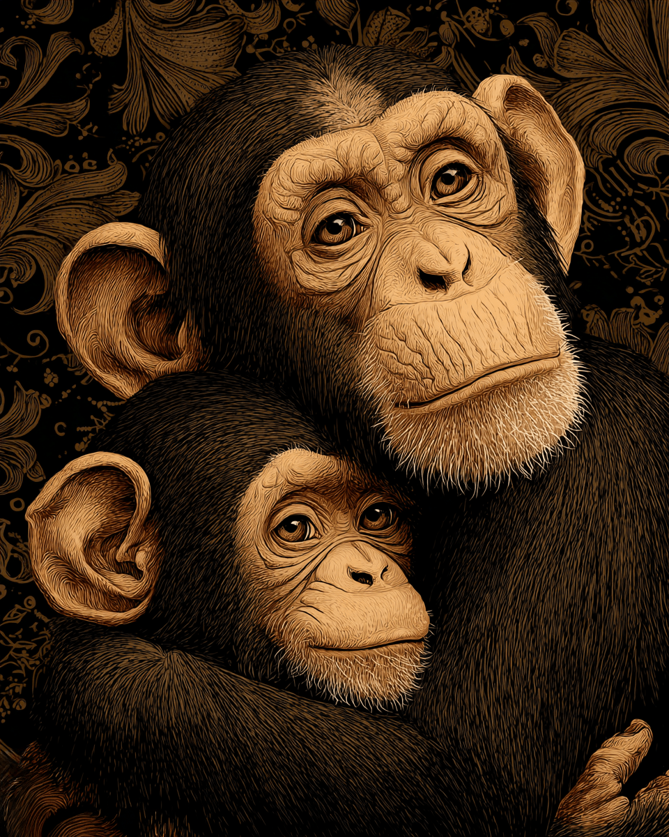Mowbi - Wholesale Art Print - Loving Chimpanzee Mom & Baby - Zoo Animals - Biophilic Wildlife Art Print - 8"x10" Artwork for 11"x14" Frame0
