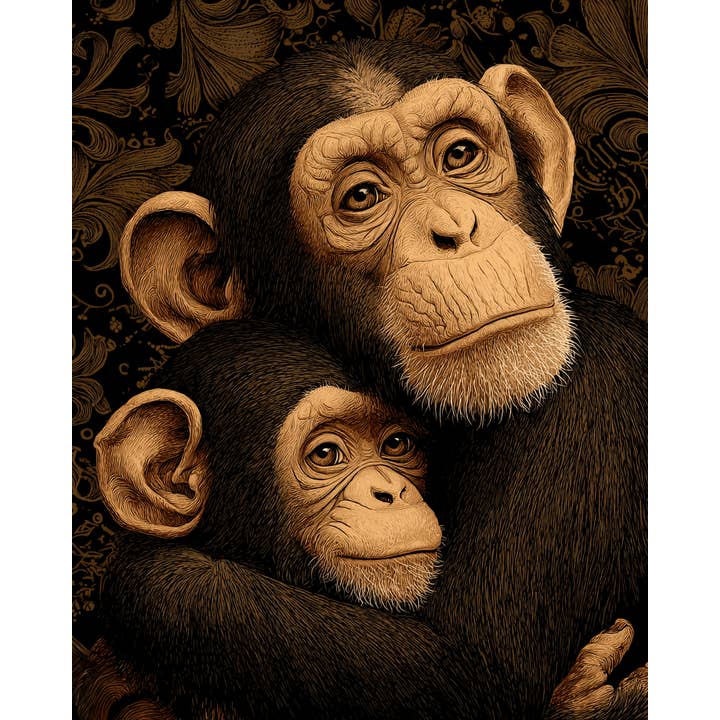 Mowbi - Wholesale Art Print - Loving Chimpanzee Mom & Baby - Zoo Animals - Biophilic Wildlife Art Print - 8"x10" Artwork for 11"x14" Frame