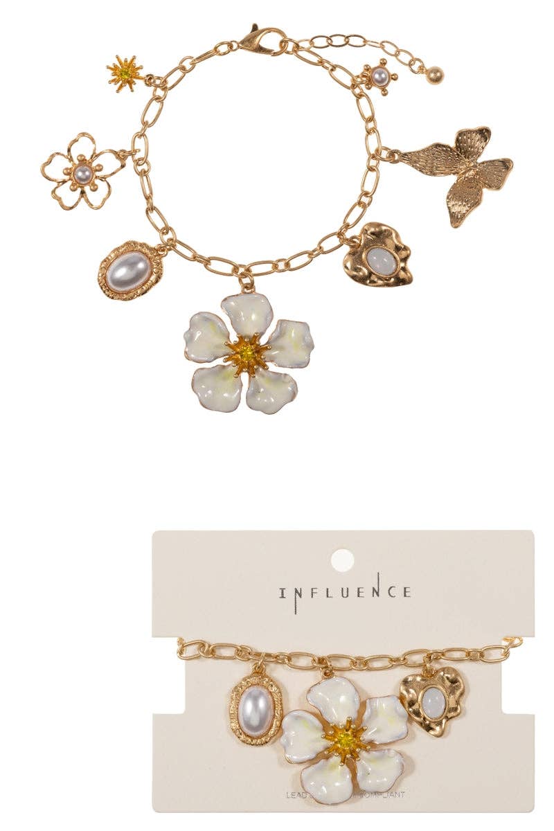 Designature New York – Engroshandel Armbånd med vedhæng – Blomst Metal Perle Charm Klynge Lukning Armbånd3