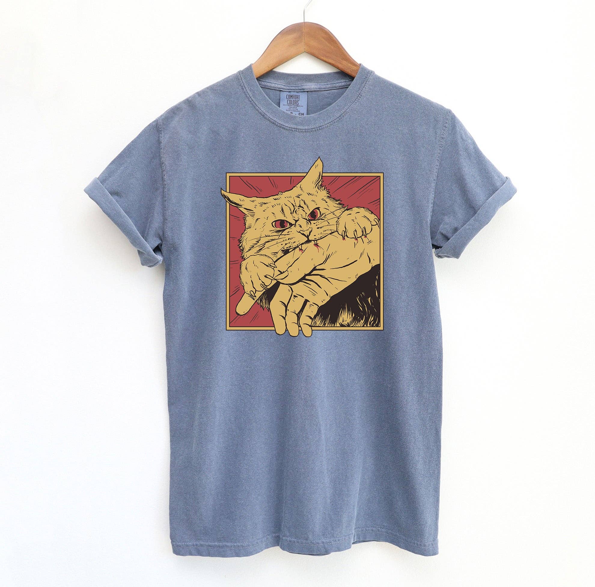 Blue Giraffe Inc - Wholesale Screen Printed T-Shirt - Unisex - Cat Bite Manga T-Shirt0