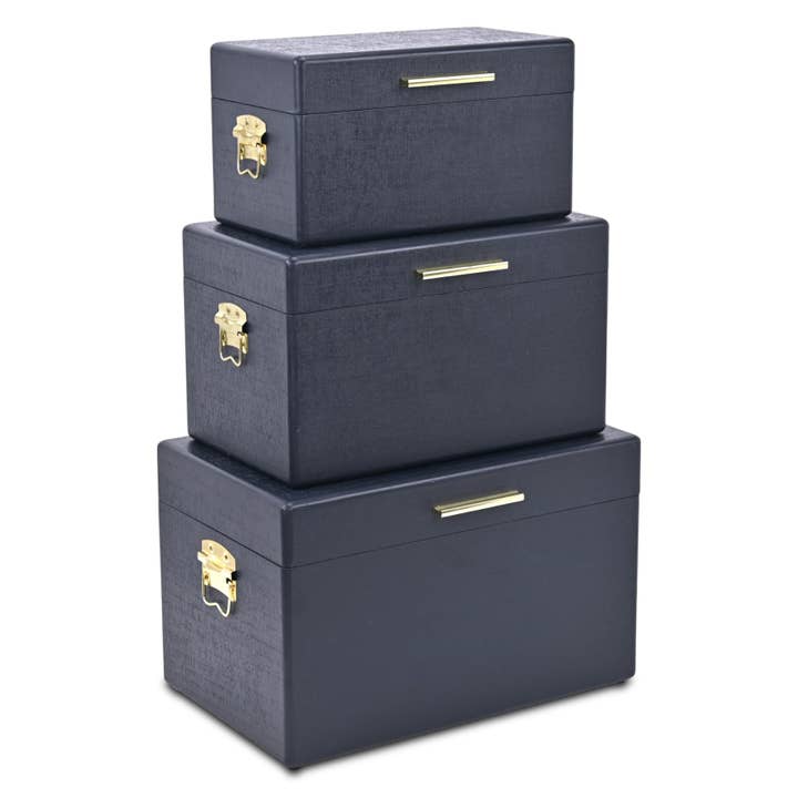 Cheungs Home Decor - Wholesale Trunk - Sable Set of 3 Trunks with Gold Handles32