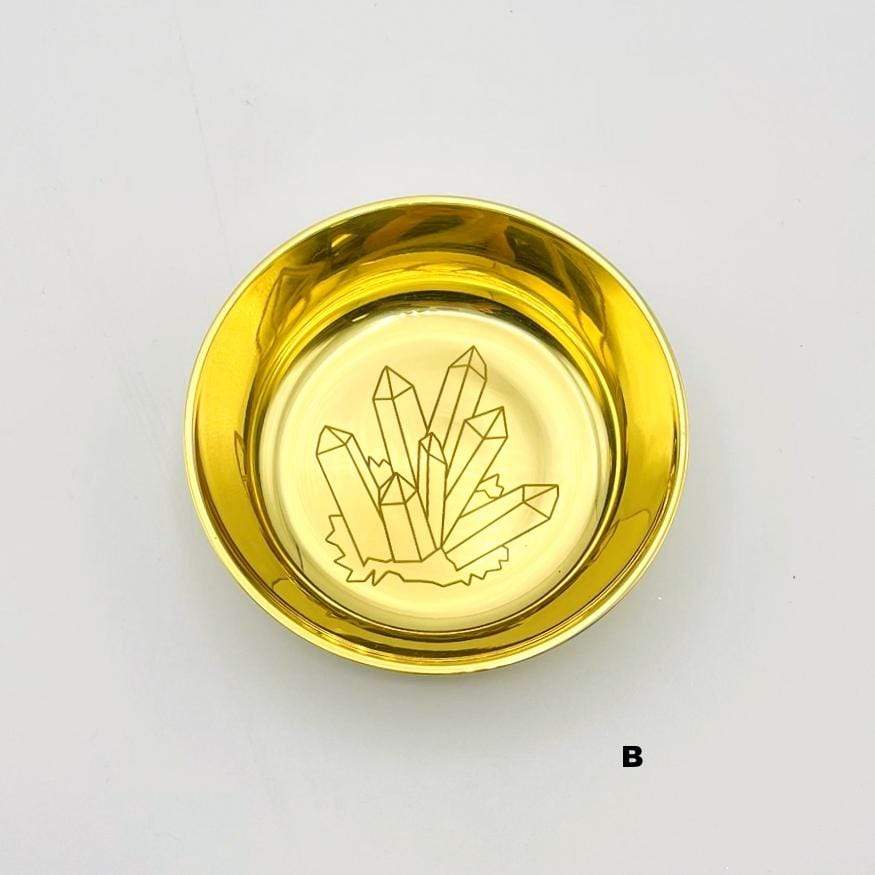 Rock Paradise – wholesale Decorative plate/dish/bowl – Brass Offering Bowls - Engraved - Crystals or Sun and Moon -1