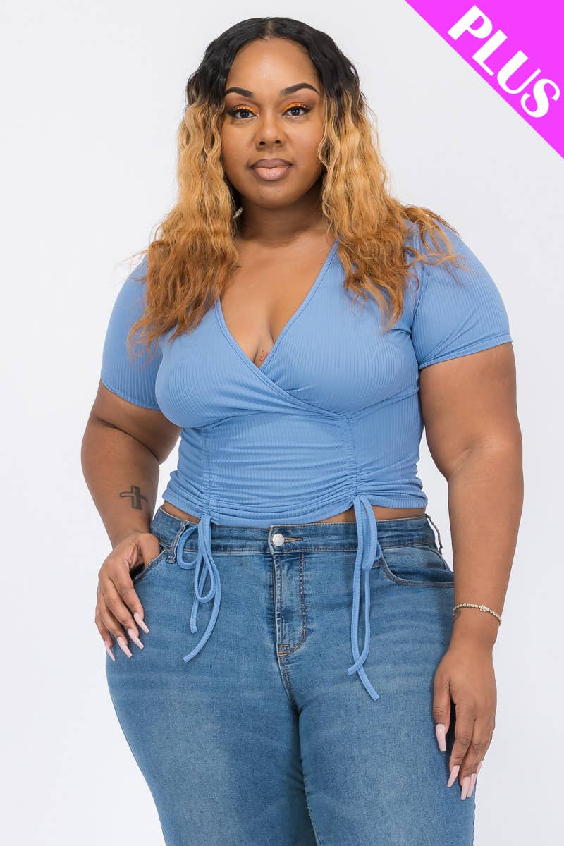 CAPELLA APPAREL – Top de malha - Mulher por atacado – Top de sobrepeliz com cordão franzido e tamanho plus size9