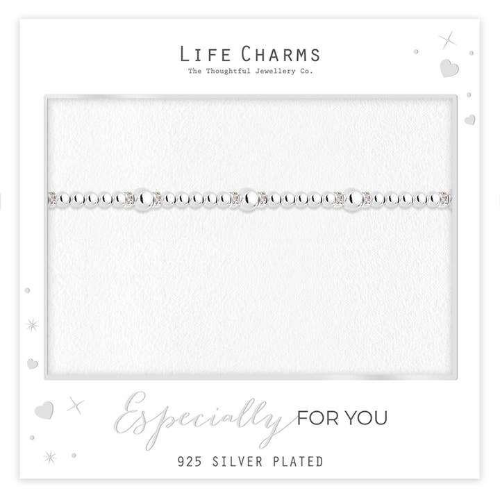Rhinestone Rondelles Silver Beaded Bracelet for wholesale by Life Charms