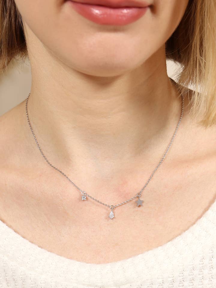 Charm Star Rhinestone Chain Necklace for wholesale by MYS Wholesale Inc