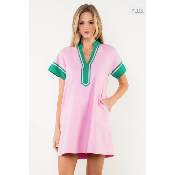 /Size XL/ Contrast Trim Short Sleeve Dress for wholesale by THML