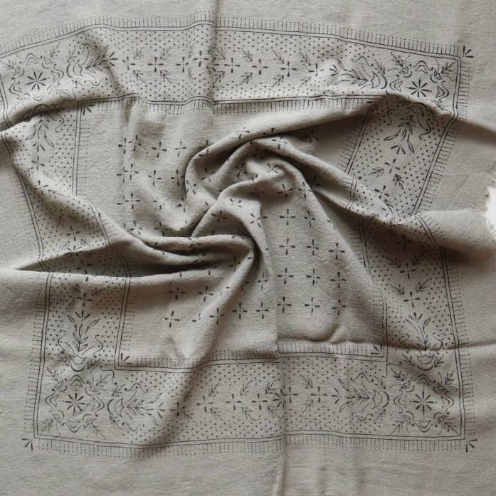 Sage Grey Classic Print Naturally Dyed Bandana (black) for wholesale by Eco Raw Studio