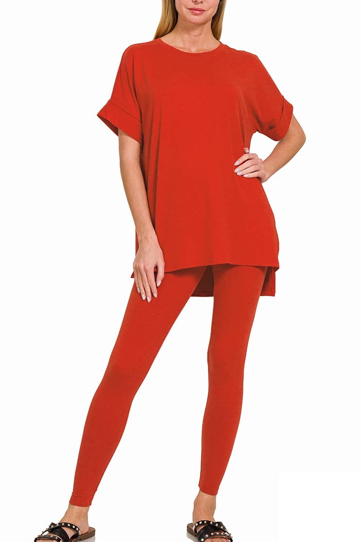 Zenana Women's V-Neck Short Sleeve & Leggings Comfy Loungewear