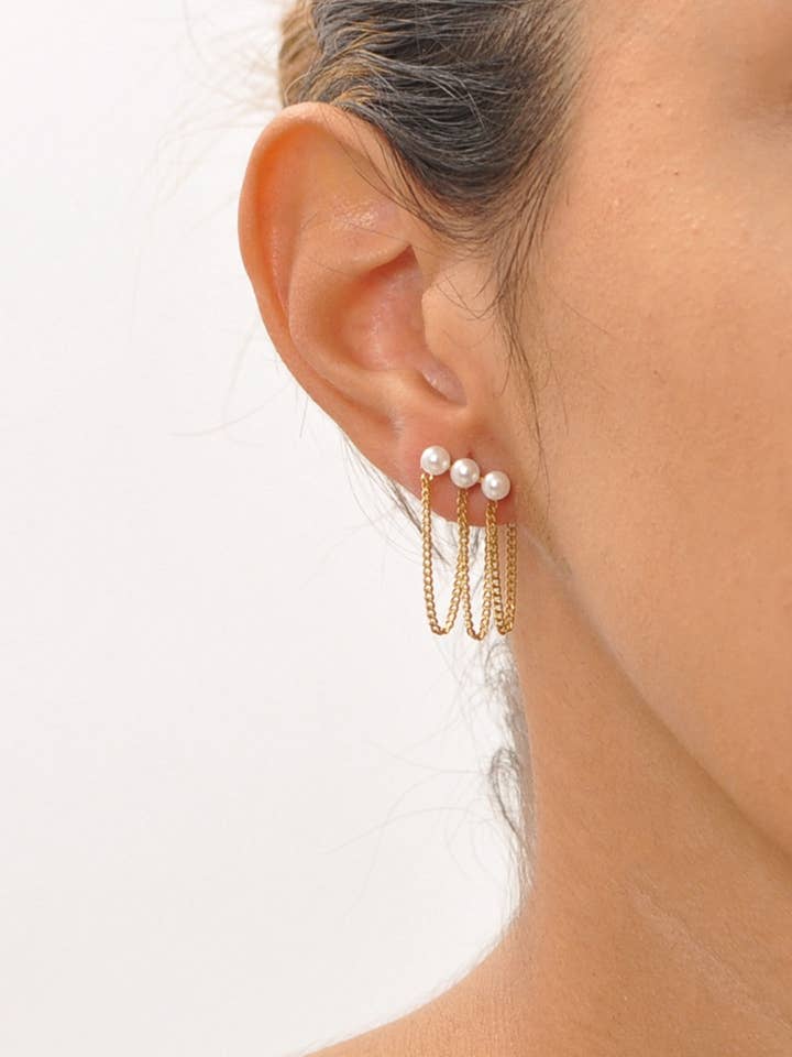 Pendientes Acero Inoxidable Perlas Con Cadenas para venta al por mayor de Victoria Moda