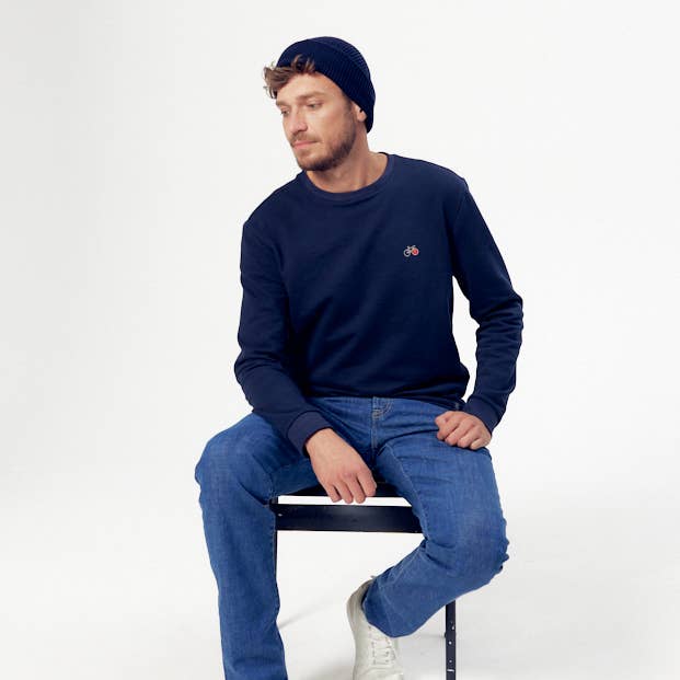 Basile Velo Brushed Fleece Navy Blue Sweatshirt pour la vente par La Gentle Factory