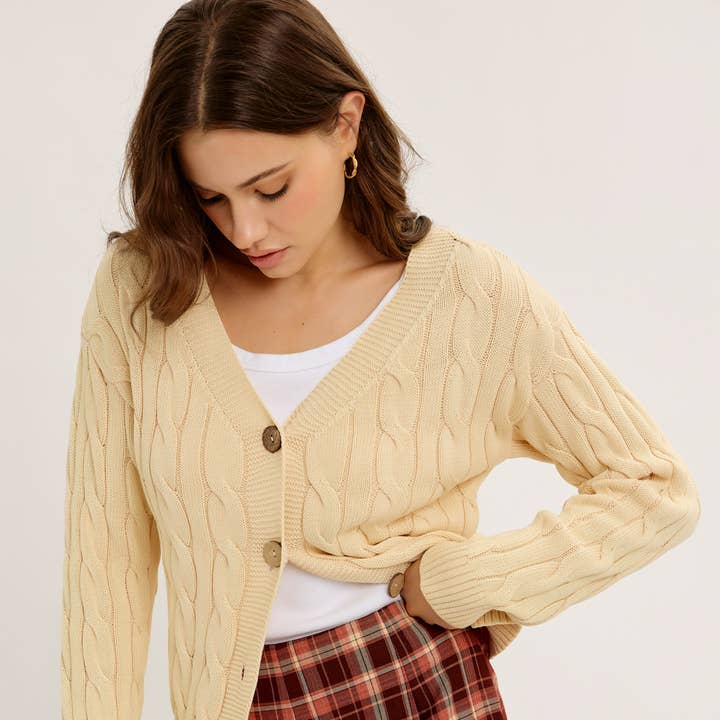 LAYERING ESSENTIAL WASHED CABLE KNIT SWEATER CARDIGAN for wholesale by idem ditto