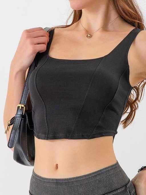 Rosa Clothing - Wholesale Tank Top - Women's - elasticated denim crop tank top brami top