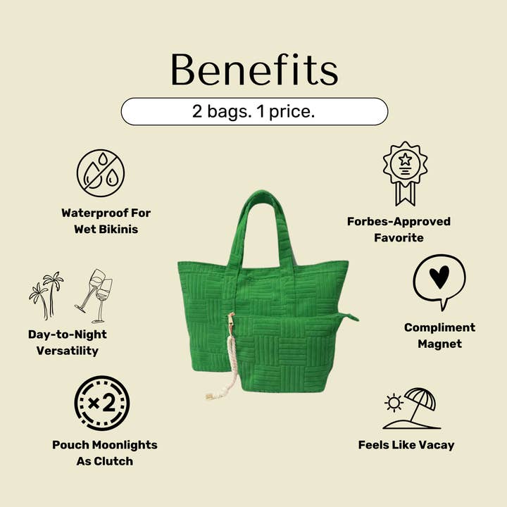 Bette - Wholesale Tote Bag - Women's - Lima Green Terry Weekender Set with Waterproof Clutch4