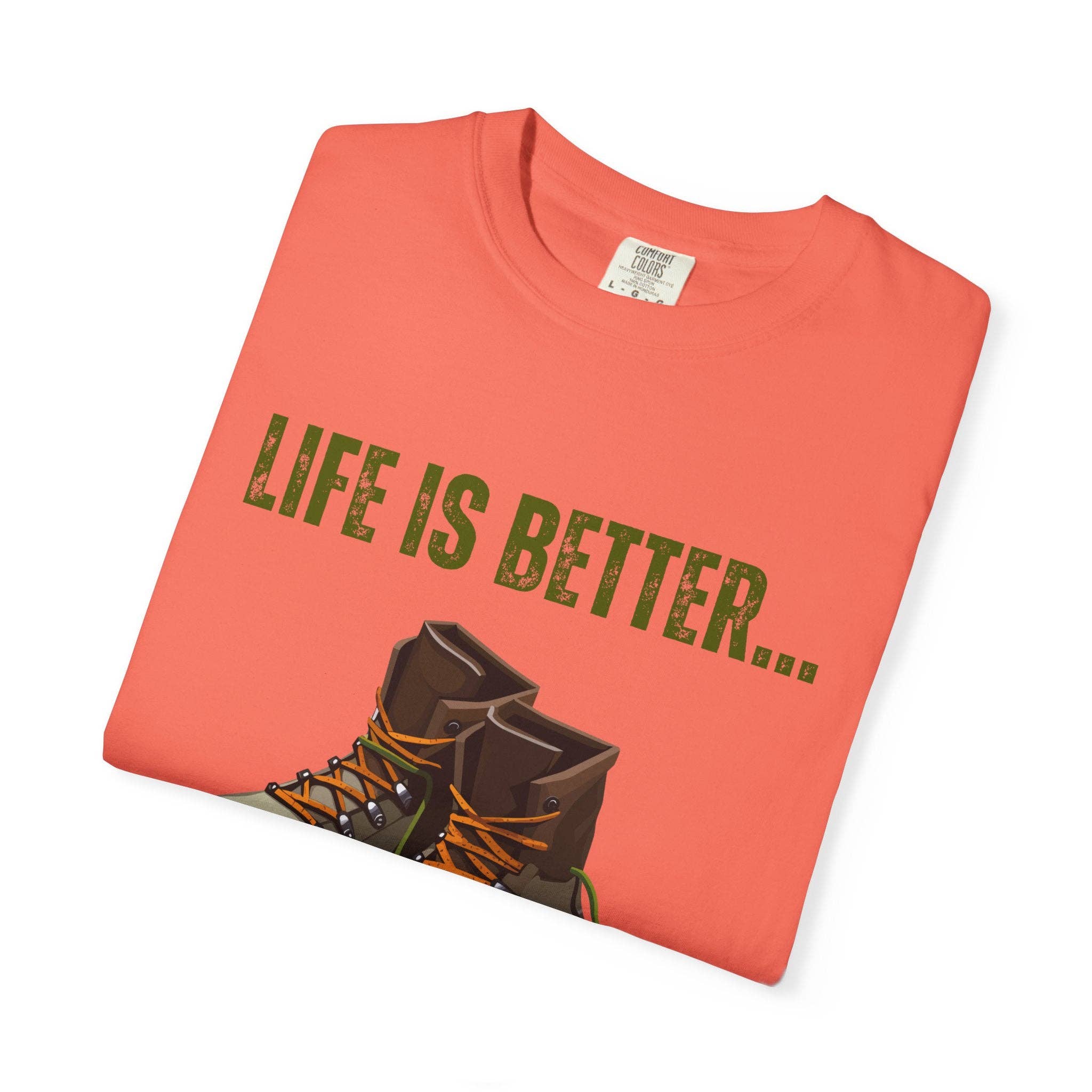 Restored By Nature Company - Wholesale Screen Printed T-Shirt - Unisex - Unisex Graphic Tee – Life Is Better…In Hiking Boots – Soft Cotton8