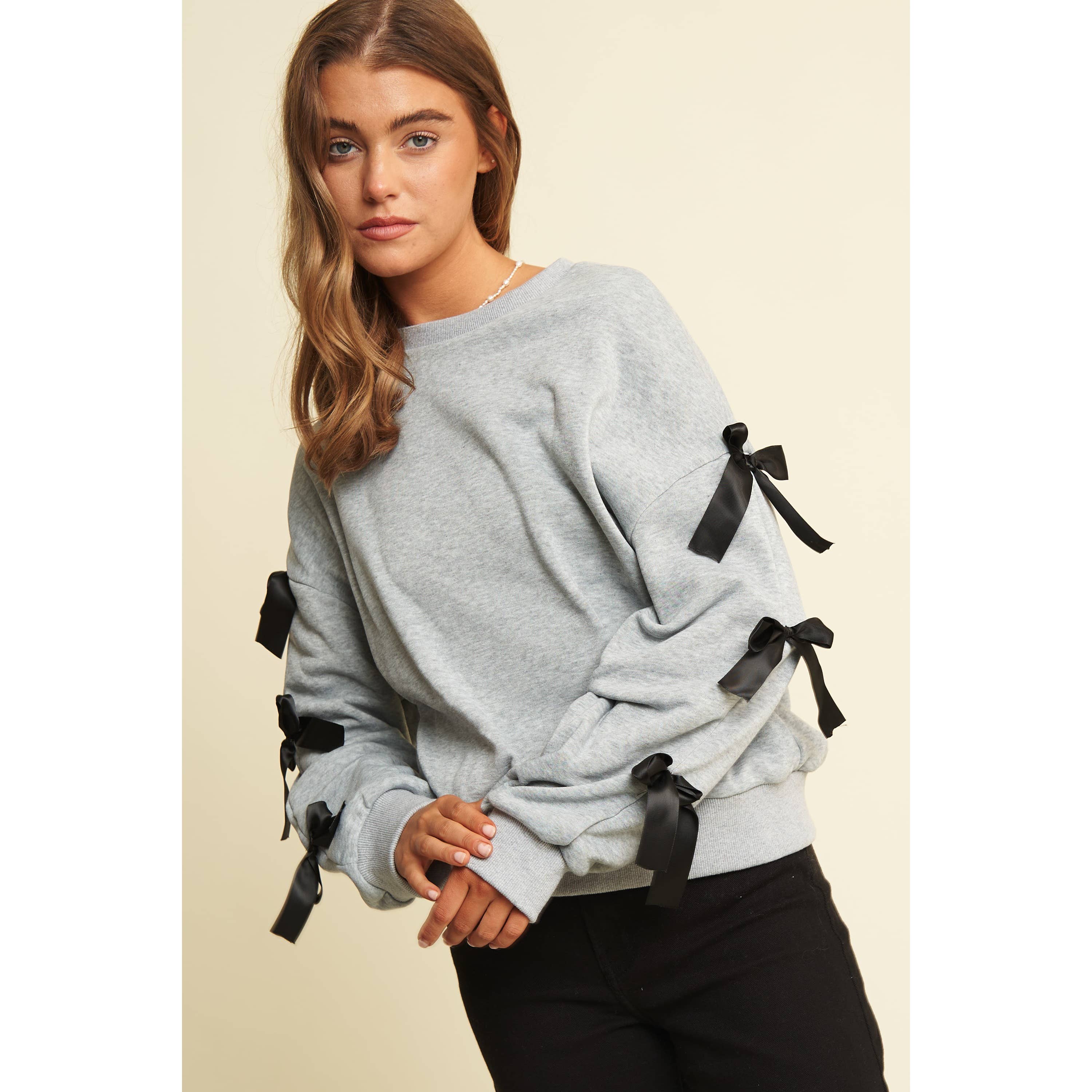 Sweet Generis - Wholesale Lounge Top - Women's - BOW TACKING DETAILS LOOSE FIT PULLOVER TOP11