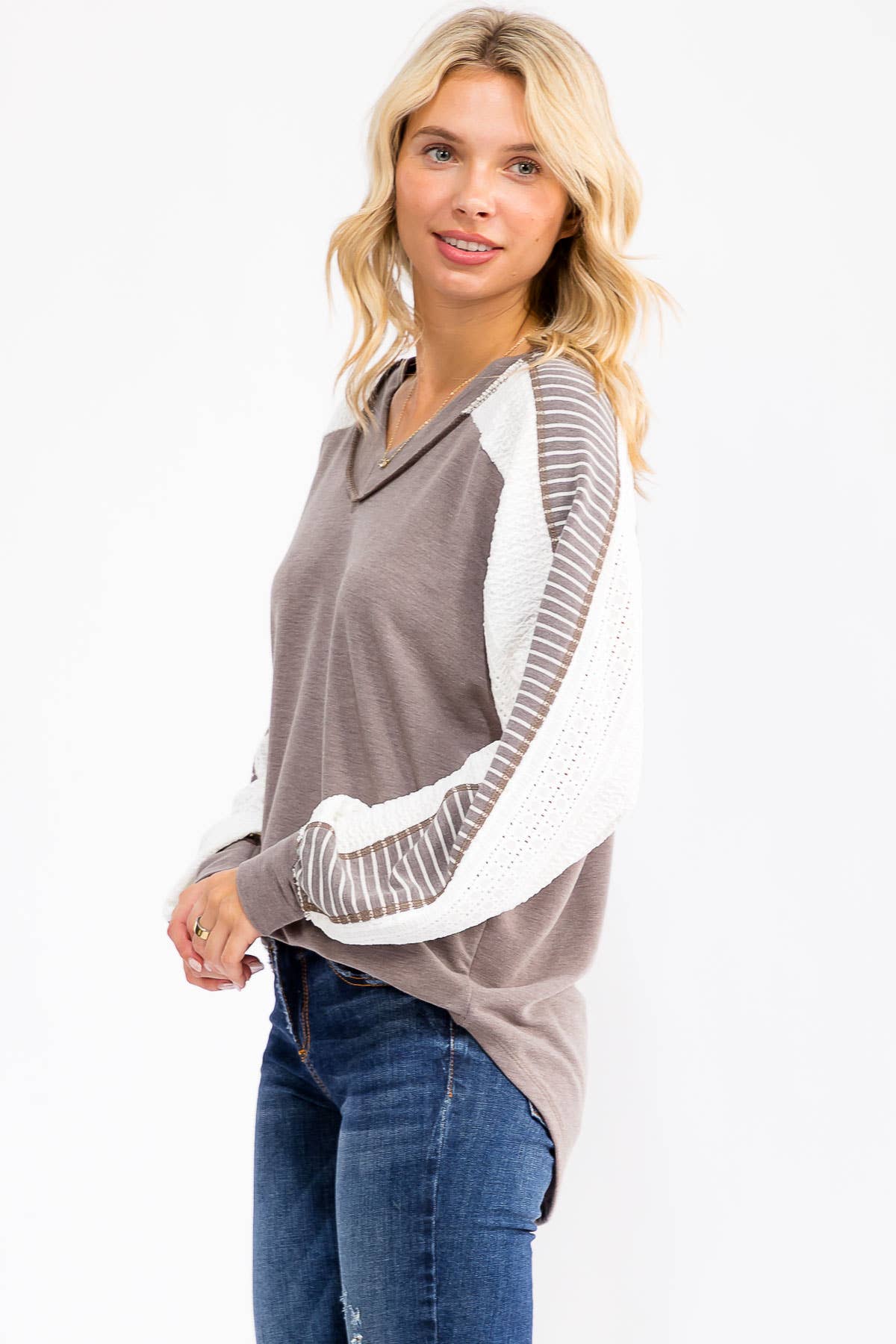 7th Ray – wholesale Stickad topp - Dam – [PLUS SIZE] Färgblock Virkad Spets Pullover Topp T5990XL-116