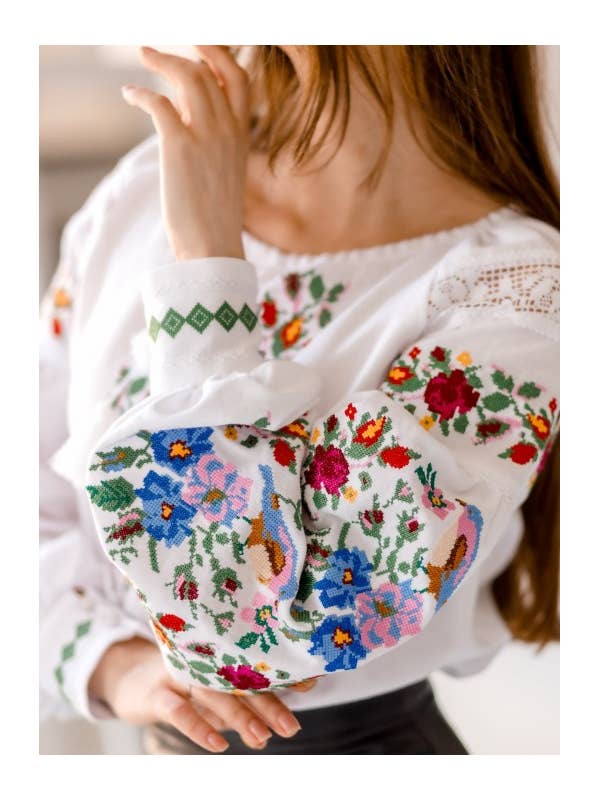 Art Lev – Großhandel Bluse – Damen – Bestickte Boho-Bluse aus Baumwolle für Damen, bunte Vögel