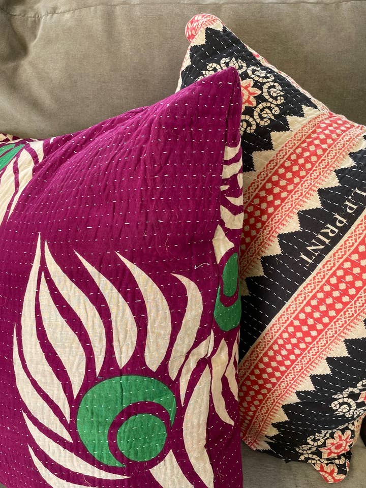 12 PK -Unik Vintage Kantha Pudebetræk 26"x26" for engroshandel hos Vintage Addiction