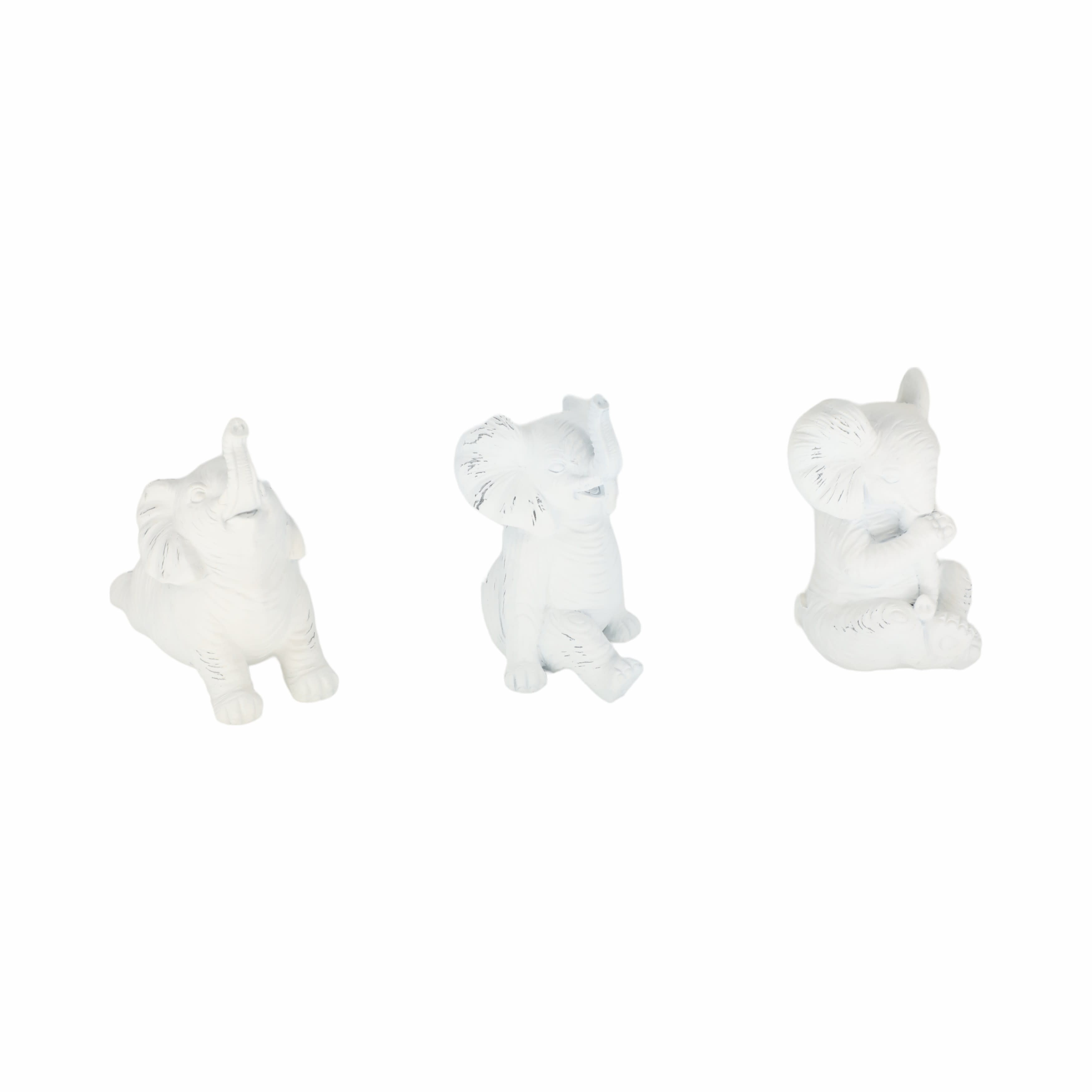 Sagebrook Home - Wholesale Decorative Figurine - Resin Stone Look Yoga Elephant Figurines Set - White, 6 in.5