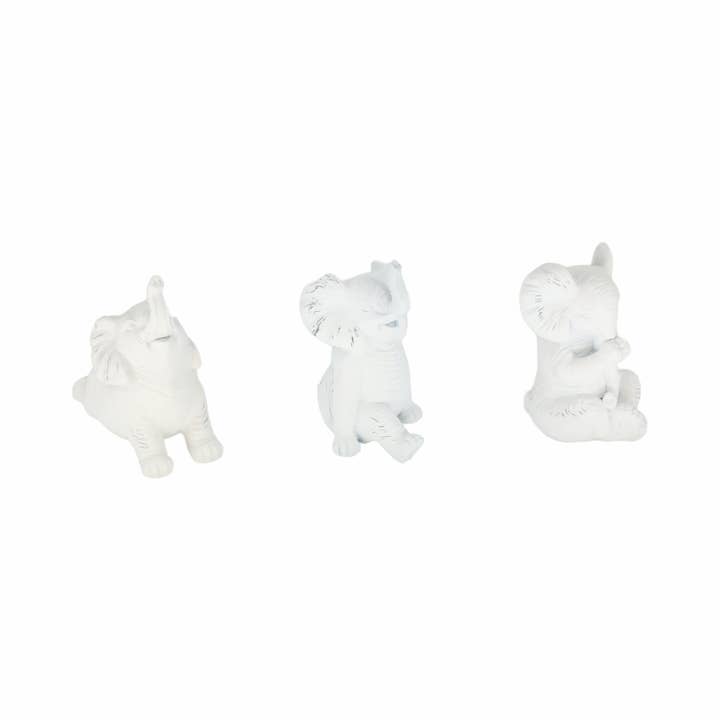 Sagebrook Home - Wholesale Decorative Figurine - Resin Stone Look Yoga Elephant Figurines Set - White, 6 in.5