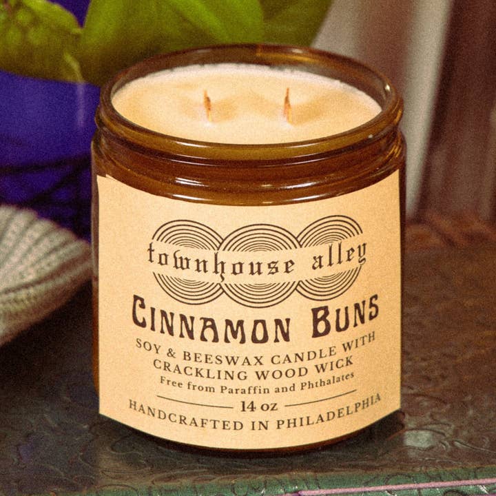 Townhouse Alley - Wholesale Jar/Filled Candle - Cinnamon Buns Soy & Beeswax Candle With Crackling Wood Wick0