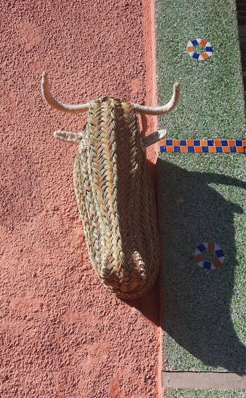 MARRAKECH METACRAFT LTD – Großhandel 3D-Wandkunst – Handgewebte Bullenmaske aus Korbgeflecht mit Rattandekor, aus Stroh2