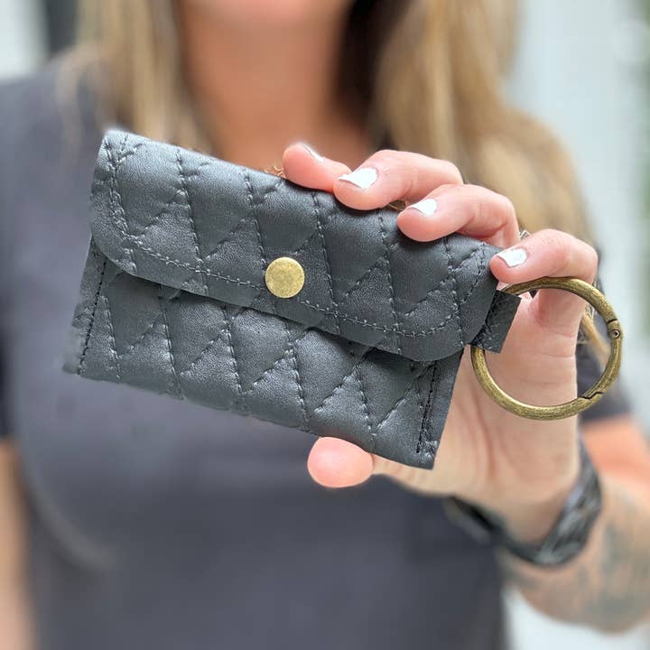 Keychain Wallet - Black Diamondstitch - Small Wallet for wholesale by Raleigh Leather
