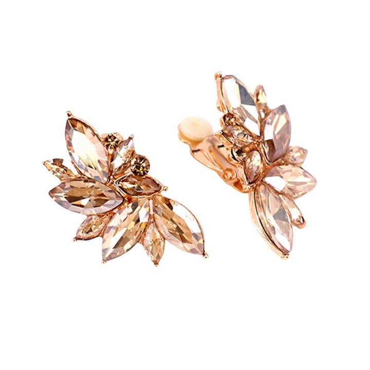 anbfashion - Wholesale Dangle Earrings - CRYSTAL STONE TEARDROP FLOWER CLIP ON EARRING KE-8228