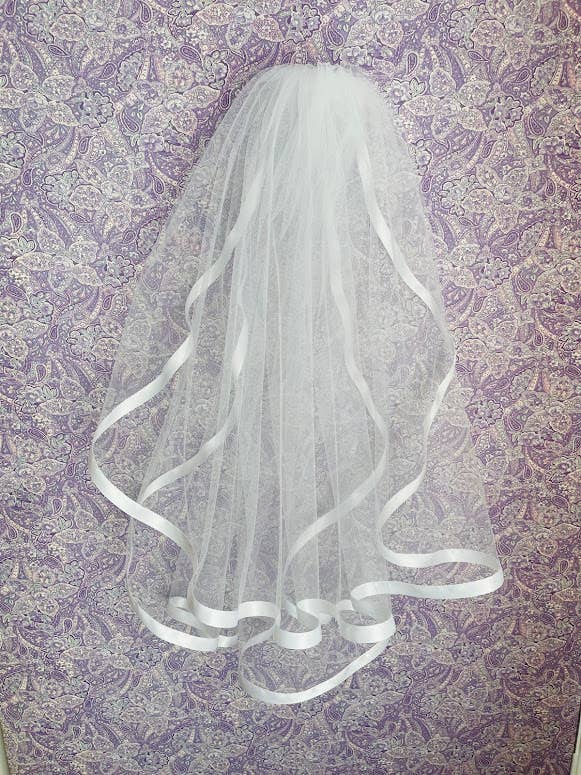 Communion Veil Sample Pack White, 4 Satin Edges, Made in USA for wholesale by Lace and Grace Veils