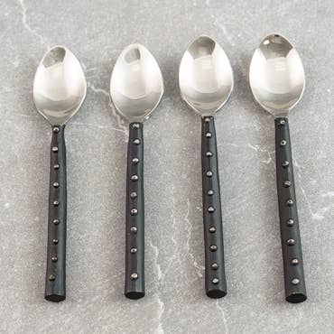 Stainless Steel Coffee Spoons w/ Black Handles S/4 for wholesale by India Handicrafts Inc