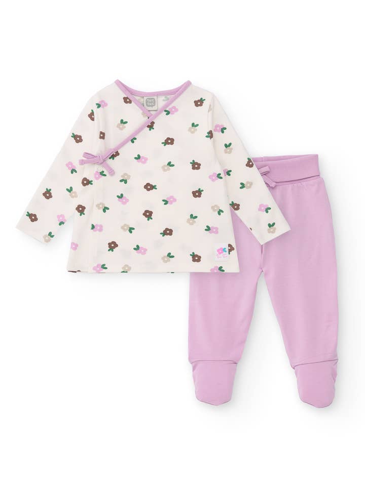 Bebisset med t-shirt och leggings i kräm med blommor för wholesale av tuc tuc