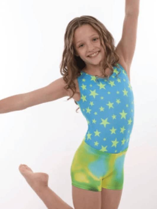 Shine On Gymnastikdragt Mash Sæt - Mix & Match Neon Star Gymnastikdragt & Shorts til Piger | Foxy's Leos for engroshandel hos Foxy's Leotards