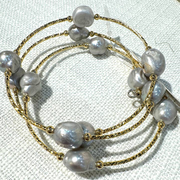 Studio G – Pulseira de missangas por atacado – #150 Pulseira de pérolas de batata com envoltório de ouro GD4