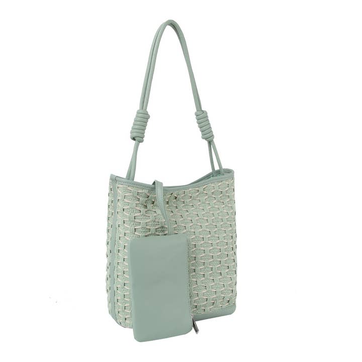 Fourre-tout tissé à motif 2 en 1 avec pochette assortie pour la vente par Handbag Factory Corp