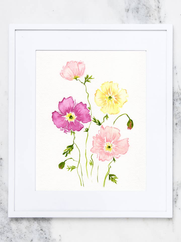 Pastel Icelandic Poppies Fine Art Watercolor Print for wholesale by Crissie Vitale Creative