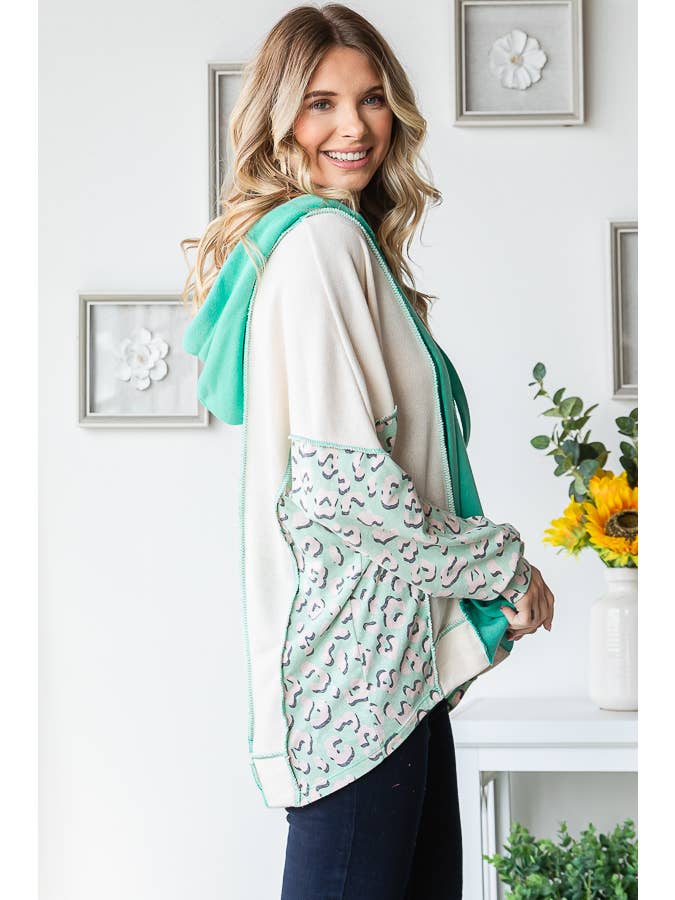 7th Ray – Hoodie – Mulher por atacado – Camisola com Capuz e Cordão, Decote em V, com Blocos de Cor e Patchwork T54252