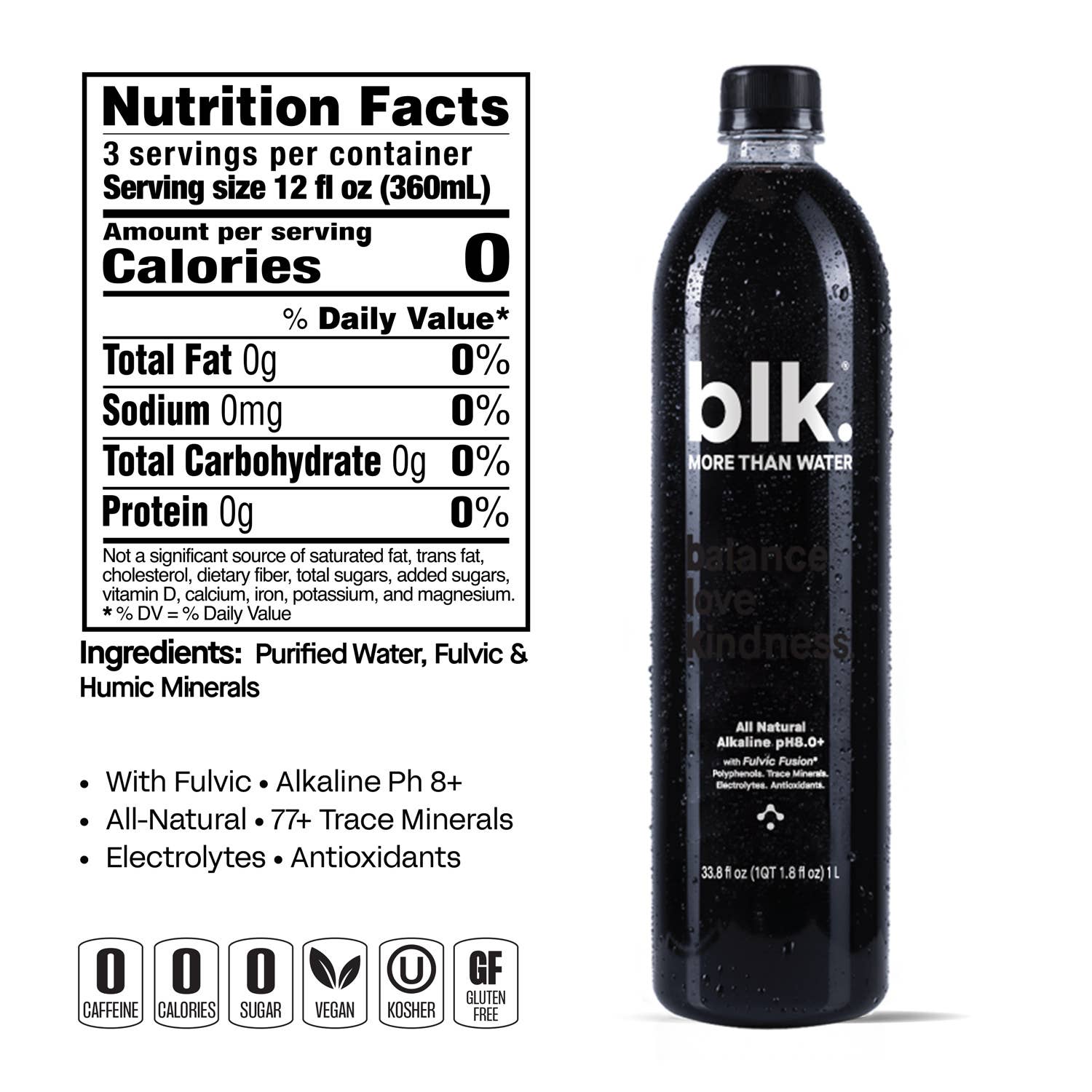 blk. water - Wholesale Flavored/Infused Water (Non-Carbonated) - blk. Water Original, 1 Liter 12 Pack, Bottles3