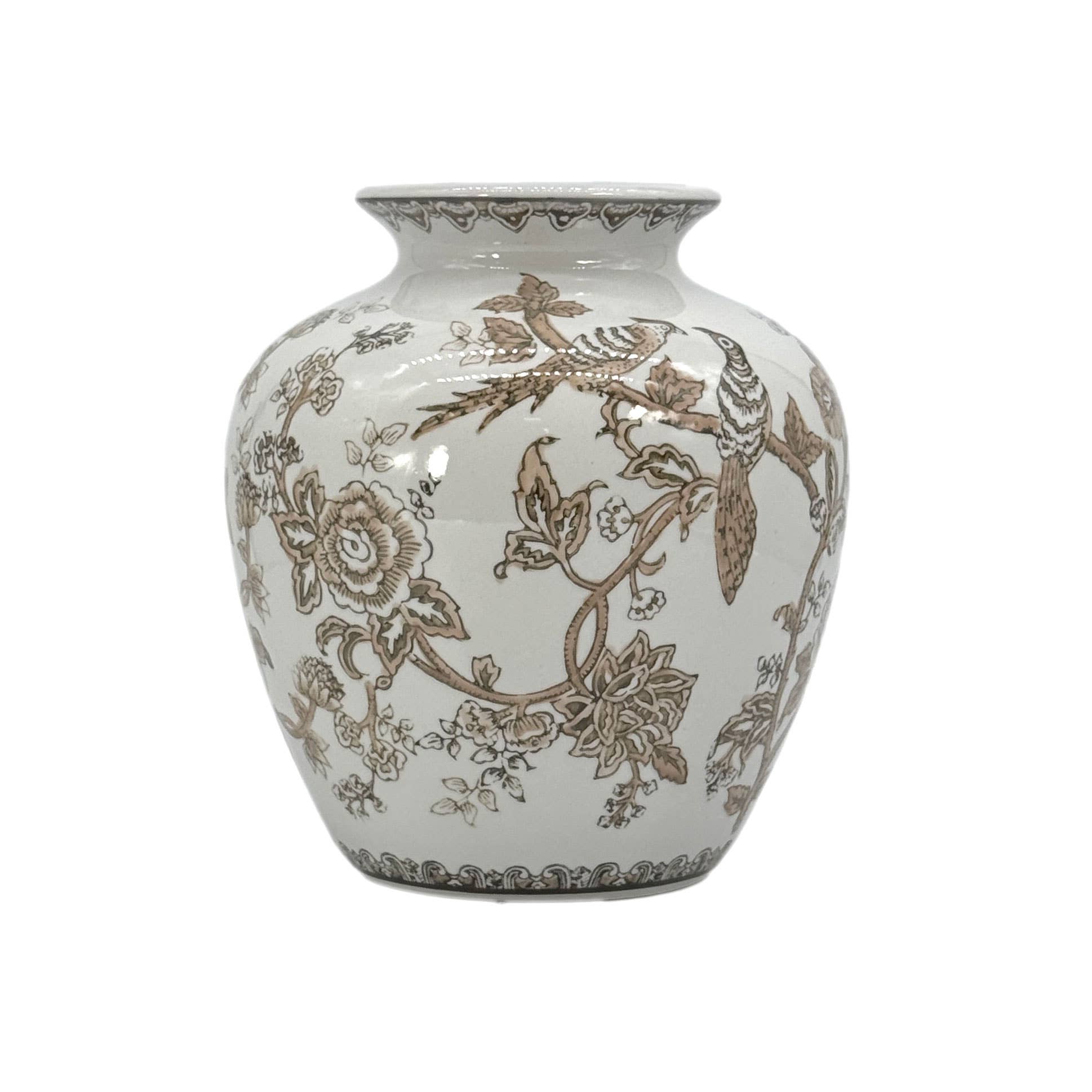Galt International Company – Engroshandel Vase – Brun keramisk chinoiserie vase 10"7