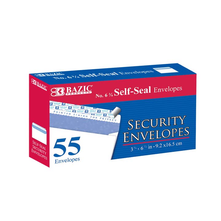 #6 3/4 Self-Seal Security Envelope (55/Pack) for wholesale by BAZIC Products