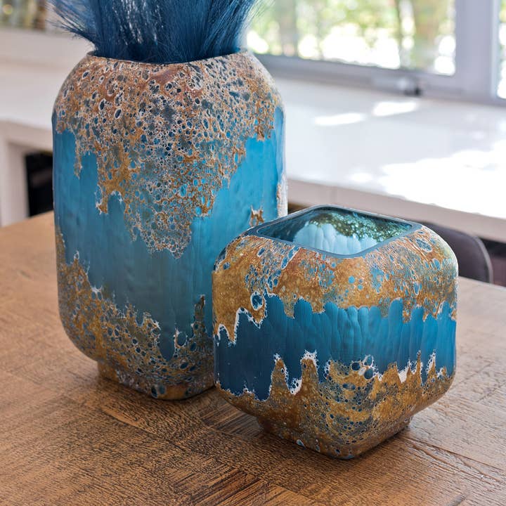 Fioriera alta in vetro Lava - Blu per la vendita all'ingrosso da parte di Febland