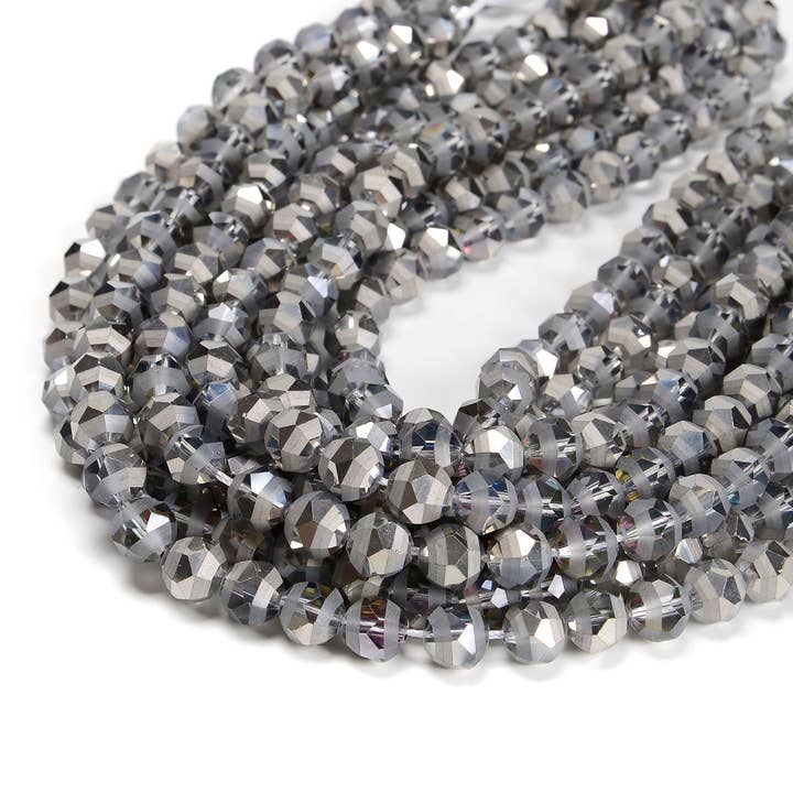 CRCBEADS - Wholesale Beads - Gun Metal Gray Crystal Glass Matte Faceted Round Beads 8mm 10mm 12mm 15.5" Strand1