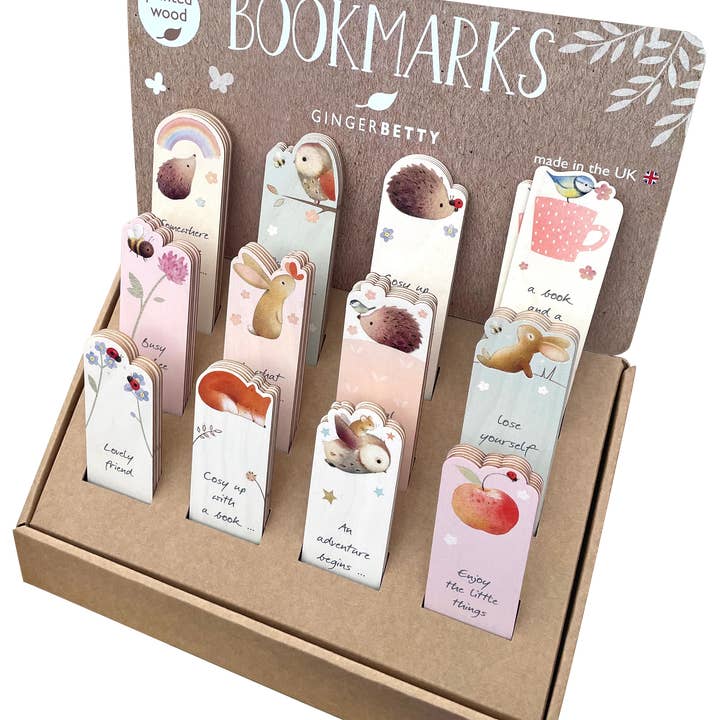 BOOKMARKS CDU PACKED WITH 72 WOODEN BOOKMARKS for wholesale by Ginger Betty Ltd