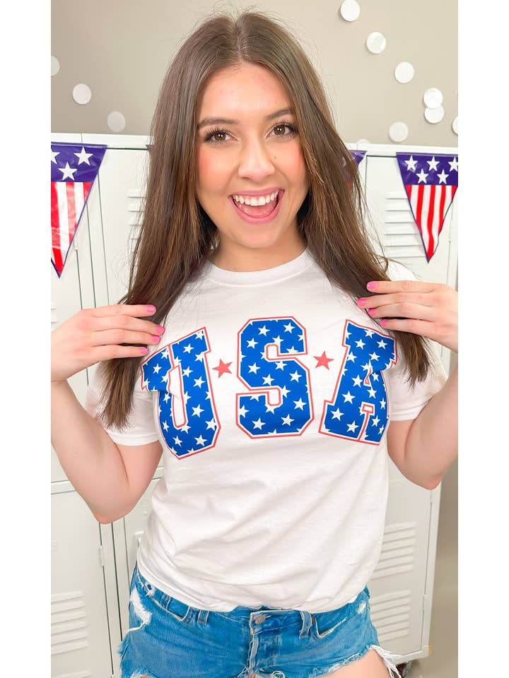 Sugar Stitch - Wholesale Screen Printed T-Shirt - Women's - USA Stars Patriotic Graphic T-Shirt